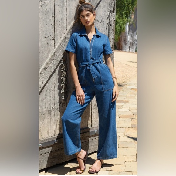 Velvet Heart denim jumpsuit, 100% Cotton, short sleeve size L - Picture 1 of 16
